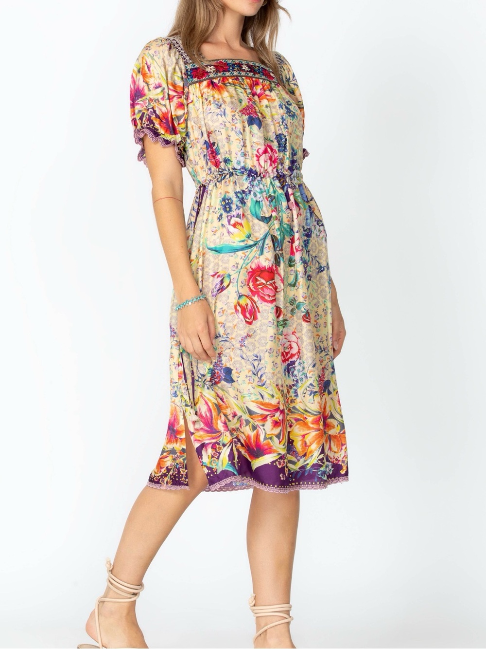 SILK✨Johnny Was Floral Midi Dress